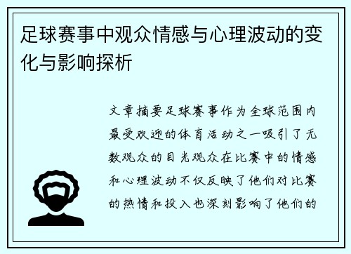 足球赛事中观众情感与心理波动的变化与影响探析