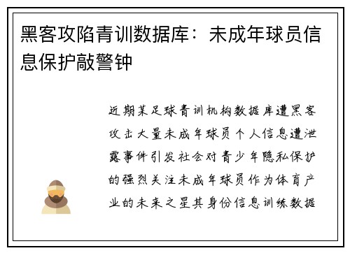 黑客攻陷青训数据库：未成年球员信息保护敲警钟