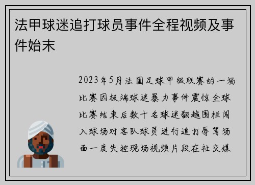 法甲球迷追打球员事件全程视频及事件始末